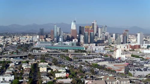 Los Angeles, California / Usa - July 16, 2017: Downtown La Skyline By Aerial Drone, Los Angeles C...