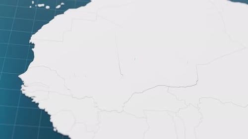 Destaque con azul el mapa 3D de Mali con puntero rodeado de otros países en blanco