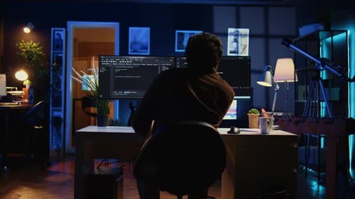 Software Engineer Writes Complex Binary Code Scripts on Computer