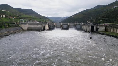 Hydropower Dam Release on River Douro - aerial