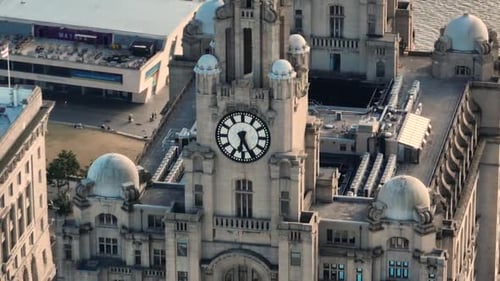 Liverpool clocktower aerial three graces