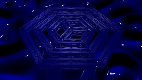 Abstract Blue Geometric Wireframe Tunnel Loop Background