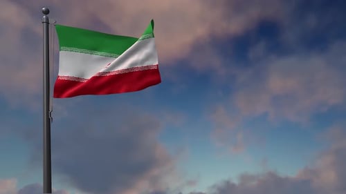 Animated Flag of Iran Waving Against a Cloudy Sky