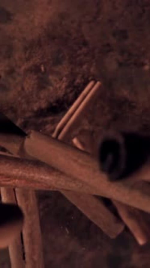 Cinnamon Sticks Fall Down Filmed on a Highspeed Camera at 1000 Fps