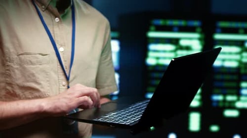 Engineer Checking Data Storage Systems for Enterprise Workloads with Blade Servers