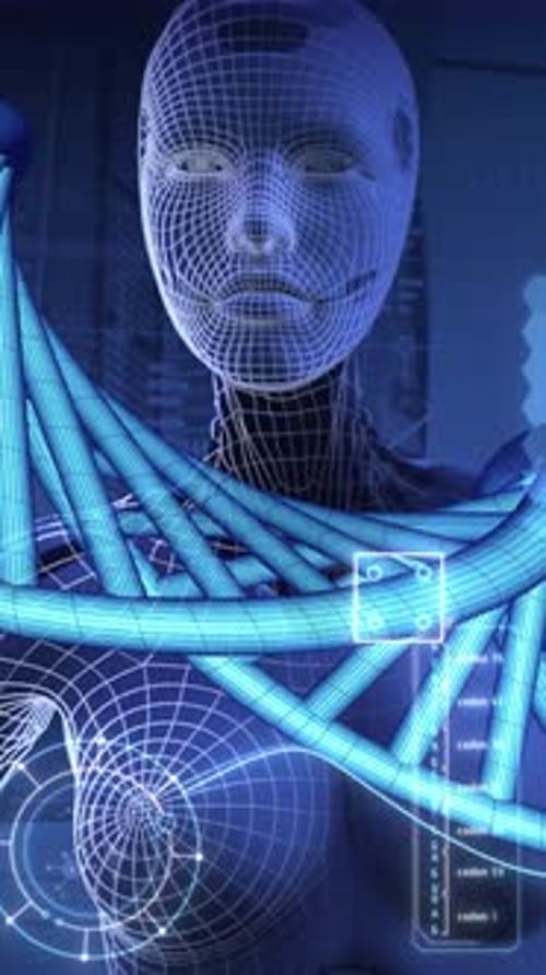 Android and the Holographic Projection of DNA 3D Render