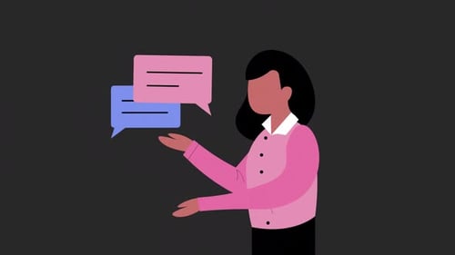 Animated Flat Design Person with Speech Bubbles