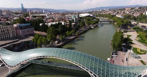Beautiful Birds Eye View Above Bridge of Peace - Tbilisi, Georgia. Summer