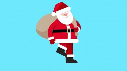 Santa walks with bag of presents