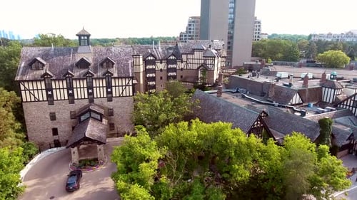 Aerial shot of an old victorian building