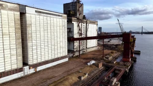 Andrejsala Industrial City Port In Riga, Latvia. Aerial Pullback Shot