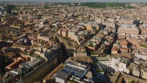 Forwards Fly Above Historic Town Development in City Centre