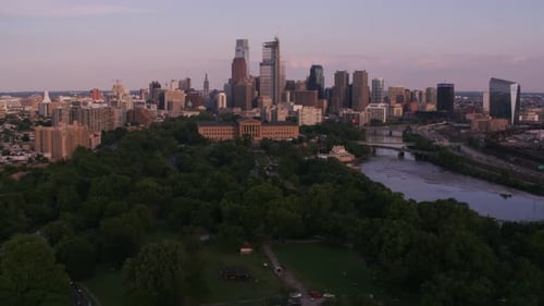 Philadelphia Skyline Aerial Cinematic Evening View