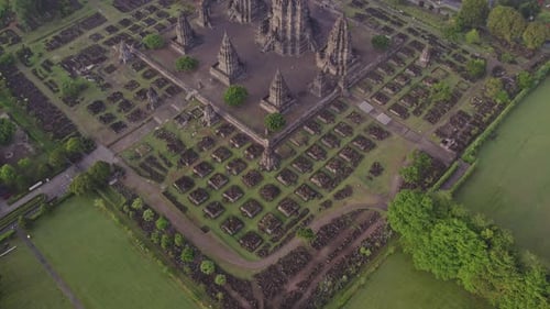 Disposition du mandala Complexe du temple hindou de Prambanan à Java, Indonésie, vue aérienne