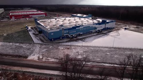 Distribution Warehouse Aerial Shot in Winter