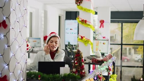 Videocall with Management in Xmas Office