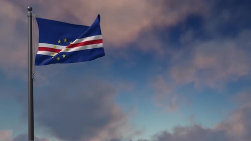 Cape Verde Flag Waving Against Dynamic Cloudy Sky