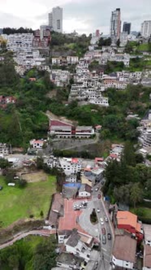 Urban aerial video over Guapulo Quito Ecuador