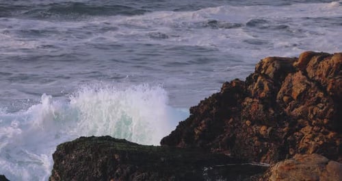 Closeup Slow Motion Epic Video of Extreme Wave Crushing Rocky Coast