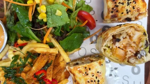 Delicious Restaurant Meal Served on Platter with Wrap