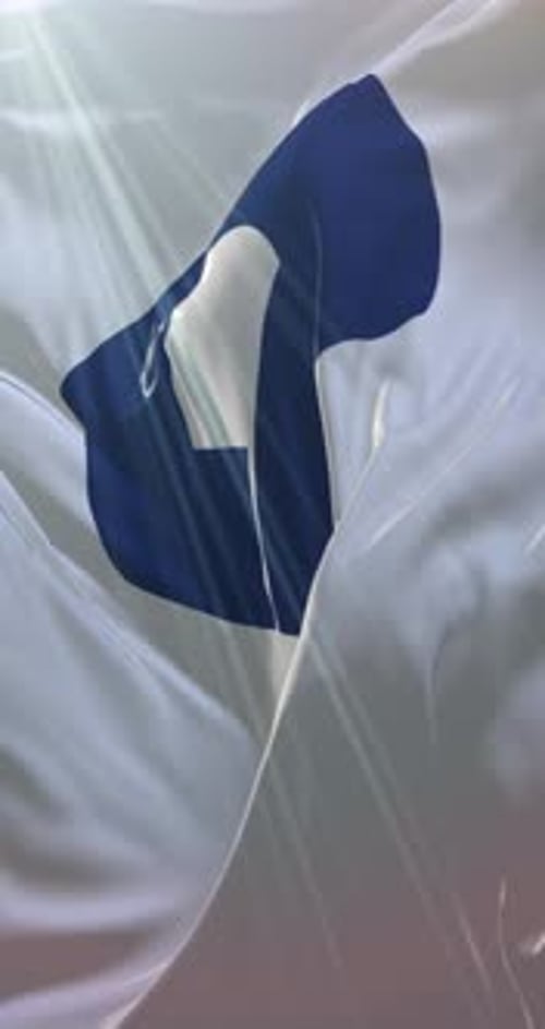 Dynamic White Flag Waving with Abstract Blue Design Element