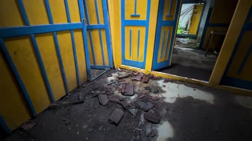 Dilapidated Interior of an Abandoned Building with Debris