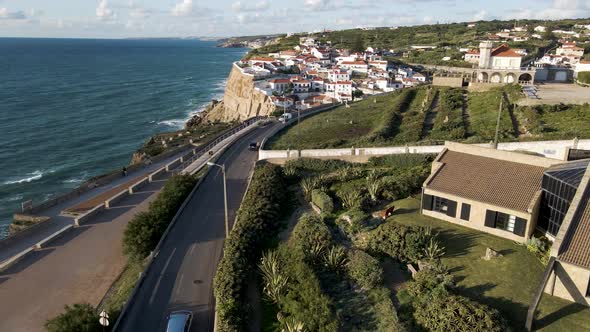 Aerial view of Azenhas do Mar, Colares, Portugal., Overhead Stock ...