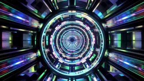 Futuristic SciFi Neon Tunnel Loop with Glowing Circular Ring