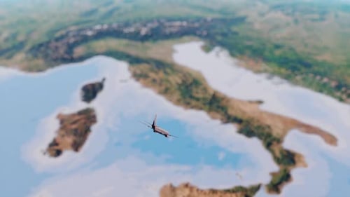 3D Airplane Flying Over Italy Map Travel Animation
