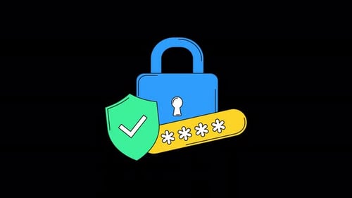 Animated Flat Design Security Padlock and Password Icon