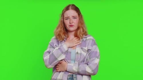 Woman with Cold or Flu Symptoms on Green Screen