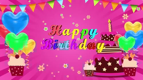 Colorful Happy Birthday Title with Celebration Party Elements