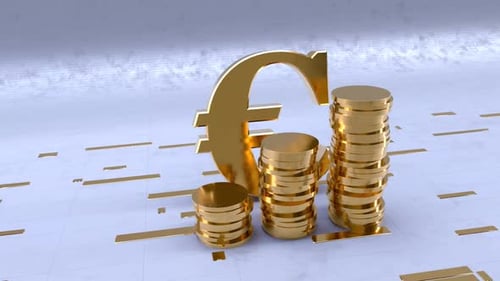 Euro Currency Symbol With Gold Coins Tower