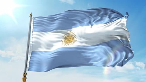 Realistic Argentina Flag Waving in Blue Sky 3D Animation
