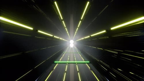 Futuristic Tunnel with Bright Yellow Lights The End of the Tunnel is a Bright White Light