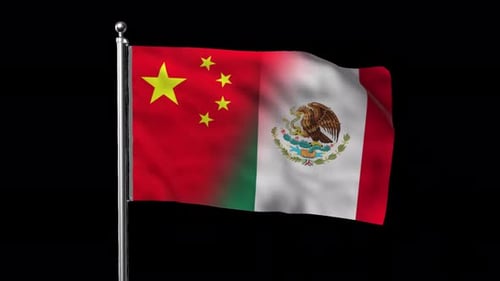 Waving China and Mexico Flags for International Relations Overlay