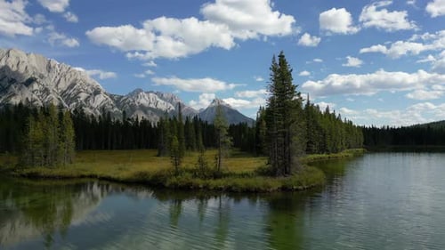 Scenic Mountain Lake With Pine Trees. British Columbia, Canada.