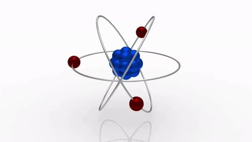 Atome avec noyau, neutrons, protons et électrons. Structure atomique