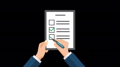 Animated Hand Marking Checklist Items on Flat Design Clipboard