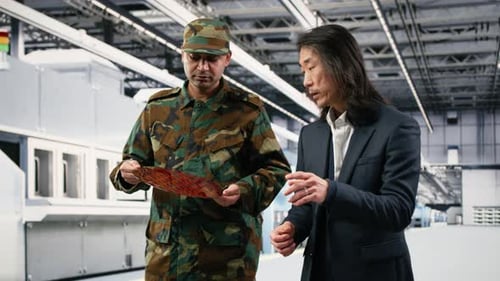Men Inspecting Wafer in Manufacturing Plant