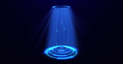 HUD circle interfaces emit rays of light. Hi tech futuristic display. Blue hologram button