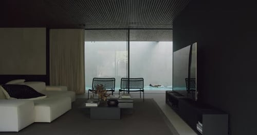 Elegant Home Interior With Swimming Pool View