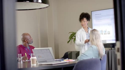 Medical Professional Presents to Colleagues at Conference Table