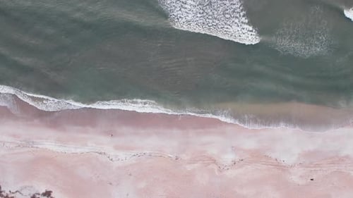 Aerial view of beach and ocean waters, United States.