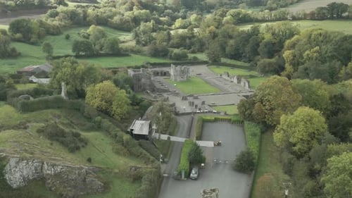 Fly Over Cistercian Monastery Of Mellifont Abbey Near Drogheda In County Louth, Ireland. Aerial Dron