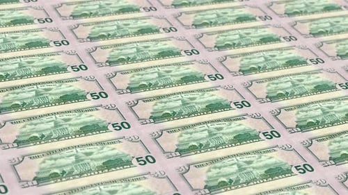 50 Dollar Bills On Money Printing Machine