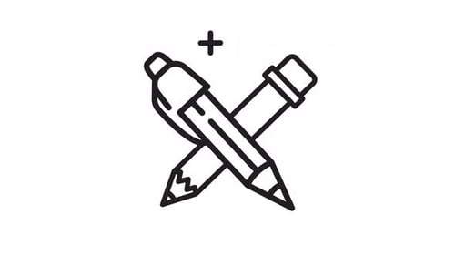 Animated snipping tools with pen and pencil line art icon . Seamless looping video