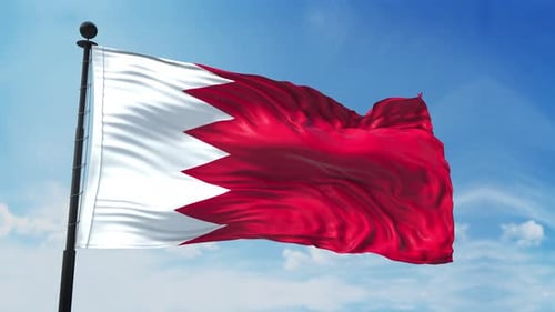 Realistic Waving Bahrain Flag Against Blue Sky