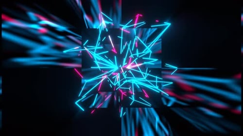 Cyanfarbene und pinke Lasershow im unendlichen karierten Tunnelhintergrund VJ Loop in 4K