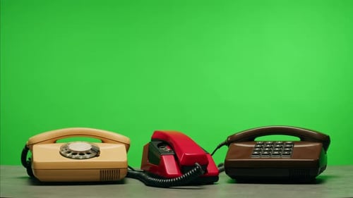 Retro Vintage Phone on Chroma Key Green Screen Rotary Telephone is Displayed on a Wooden Desk Adding